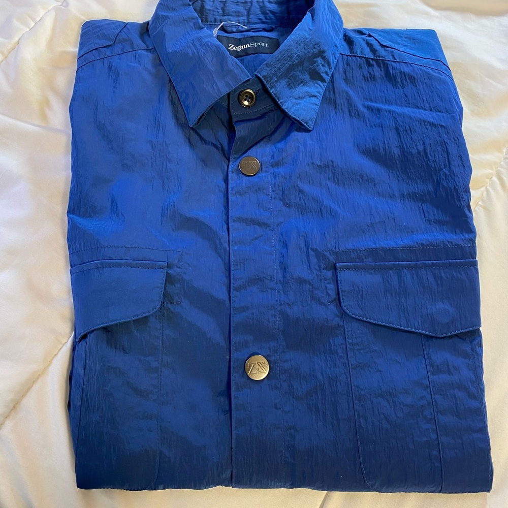 Zegna Sport Mens Blue Over Shirt, Jacket, Size 46R, Nylon, new without tags